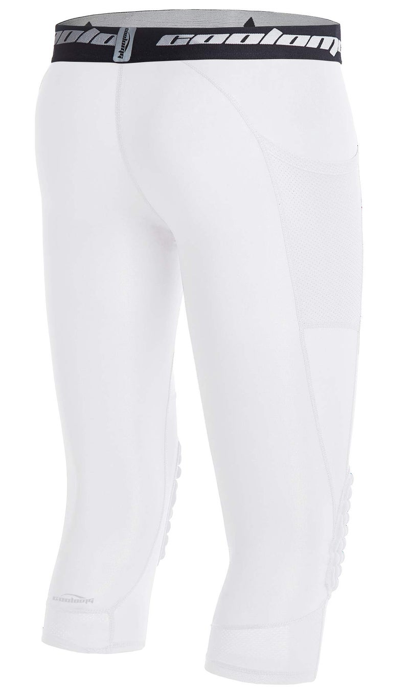 COOLOMG Basketball Pants with Knee Pads Kids 3/4 Compression Tights White M - Image 2